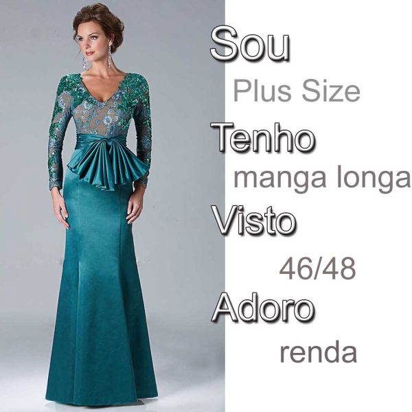 Vestido verde, mãe de noiva, manga comprida de renda