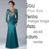 Vestido verde, mãe de noiva, manga comprida de renda