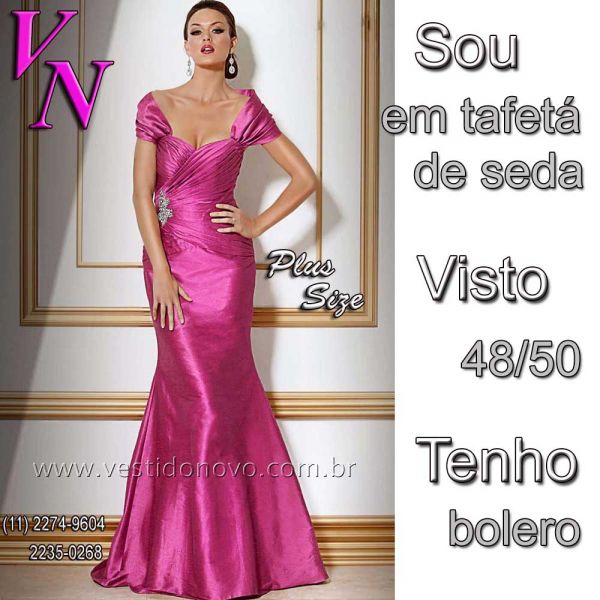 Vestido mãe de noiva plus size, em tafeta de seda na cor pink