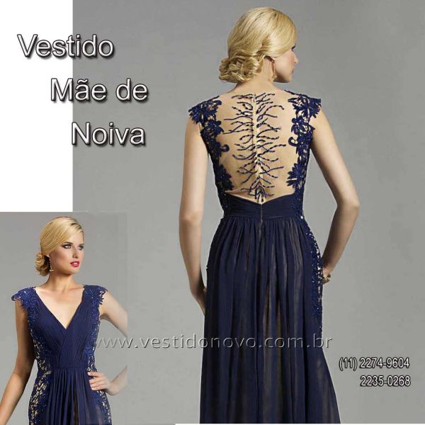 Vestido mãe de noiva azul marinho, transparência e renda da CASA DO VESTIDO NOVO, aclimação