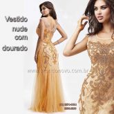 Vestido nude todo bordado em dourado, mãe de noivo, CASA DO VESTIDO NOVO aclimação