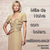 Vestido dourado, Mãe da Noiva, em cetim importado, bolero manga curta, aclimação