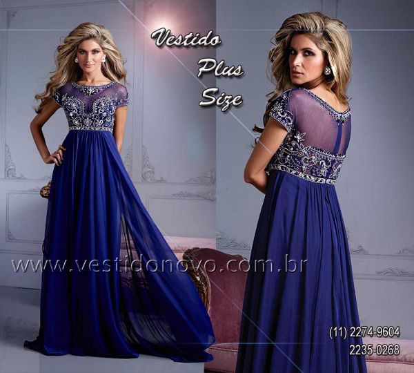 Vestido Mãe da Noiva, Plus Size, azul royal, segunda pele, pedraria e brilho, importado